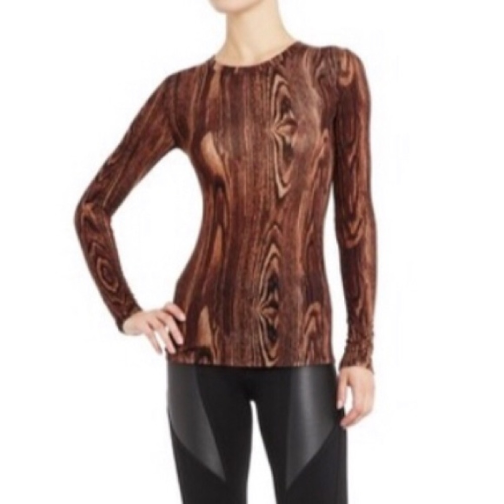 BCBGMAXAZRIA Agda wood-grain print longsleeve top